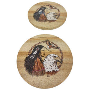 THIRSTYSTONE Natural Sandstone Coasters Native American Indian Wolf Set of 2